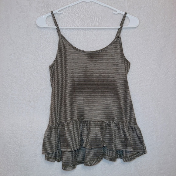 by Anthropologie Brown Striped Ruffle Hem Cami Tank Top size XS - Picture 1 of 6
